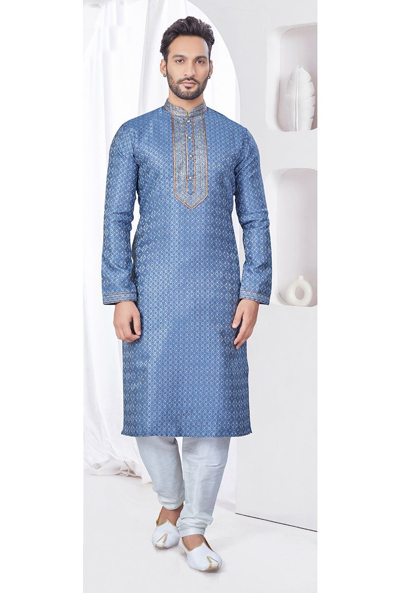 Classy Bluish Grey Designer Kurta and Churidar Set for Party and Festivals