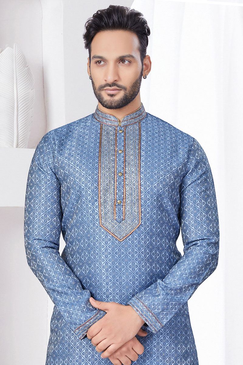 Classy Bluish Grey Designer Kurta and Churidar Set for Party and Festivals