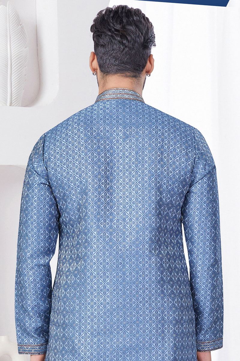 Classy Bluish Grey Designer Kurta and Churidar Set for Party and Festivals