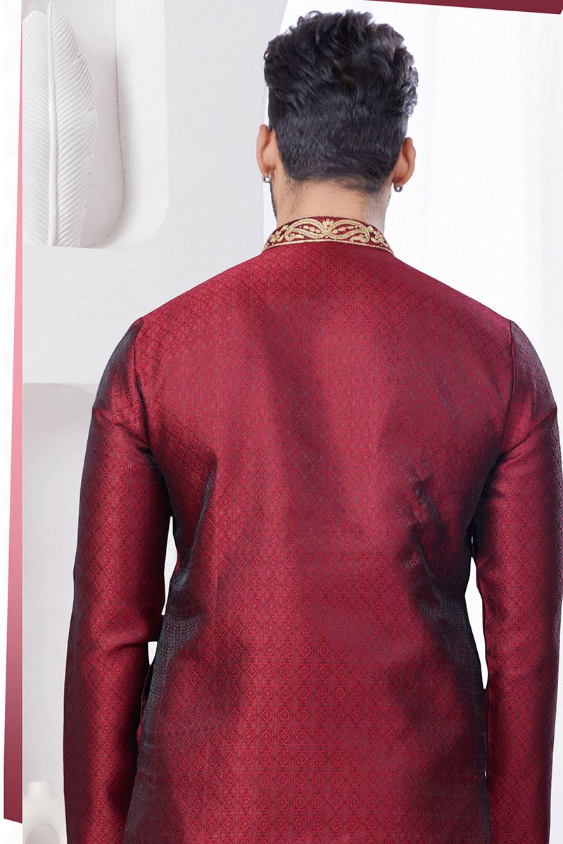Majestic Maroon Designer Kurta and Churidar Set for Wedding and Engagement