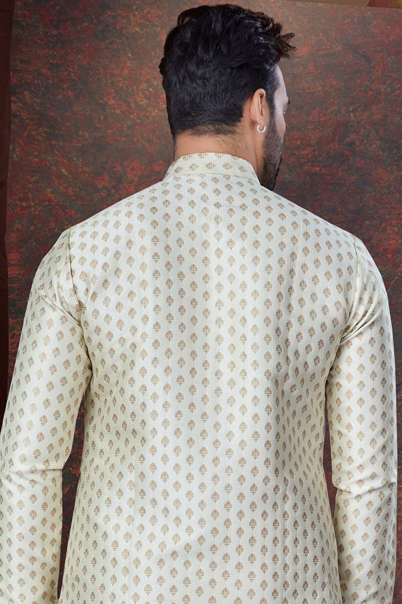 Appealing Cream Designer Kurta and Churidar Set for Wedding and Festivals