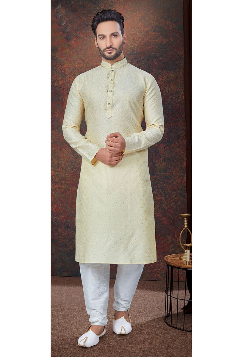 Magnificent Gold Designer Kurta and Churidar Set for Wedding and Engagement
