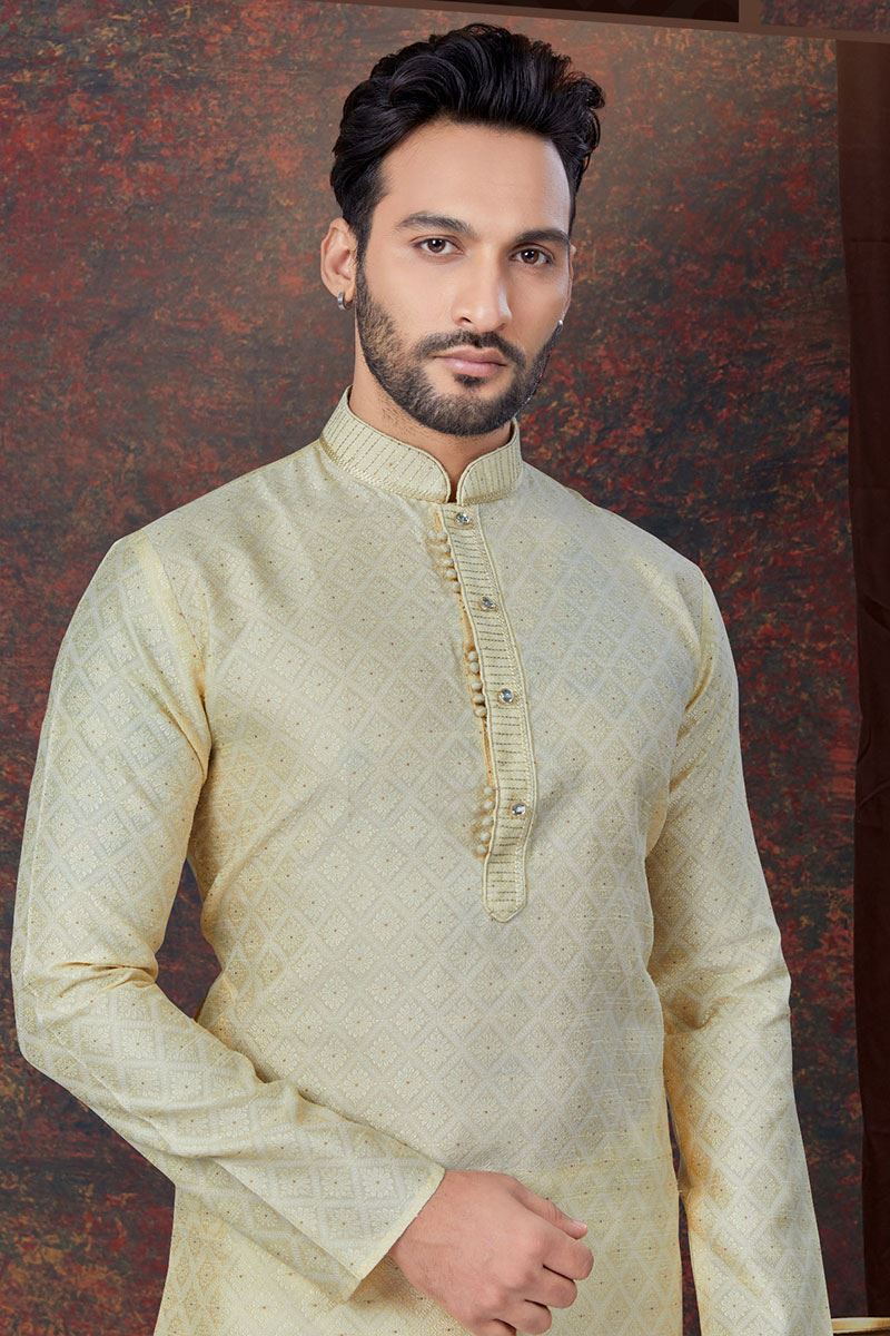 Magnificent Gold Designer Kurta and Churidar Set for Wedding and Engagement