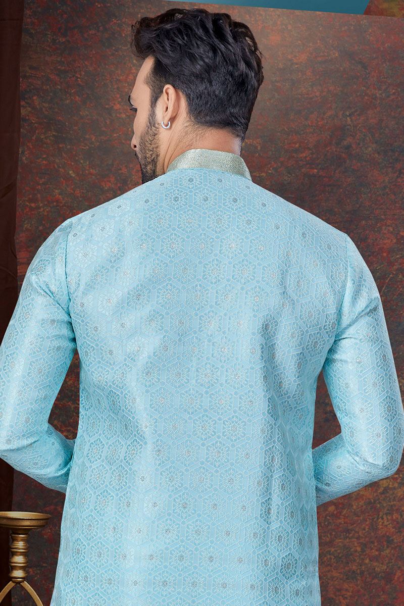 Marvelous Sky Blue Designer Kurta and Churidar Set for Party and Sangeet