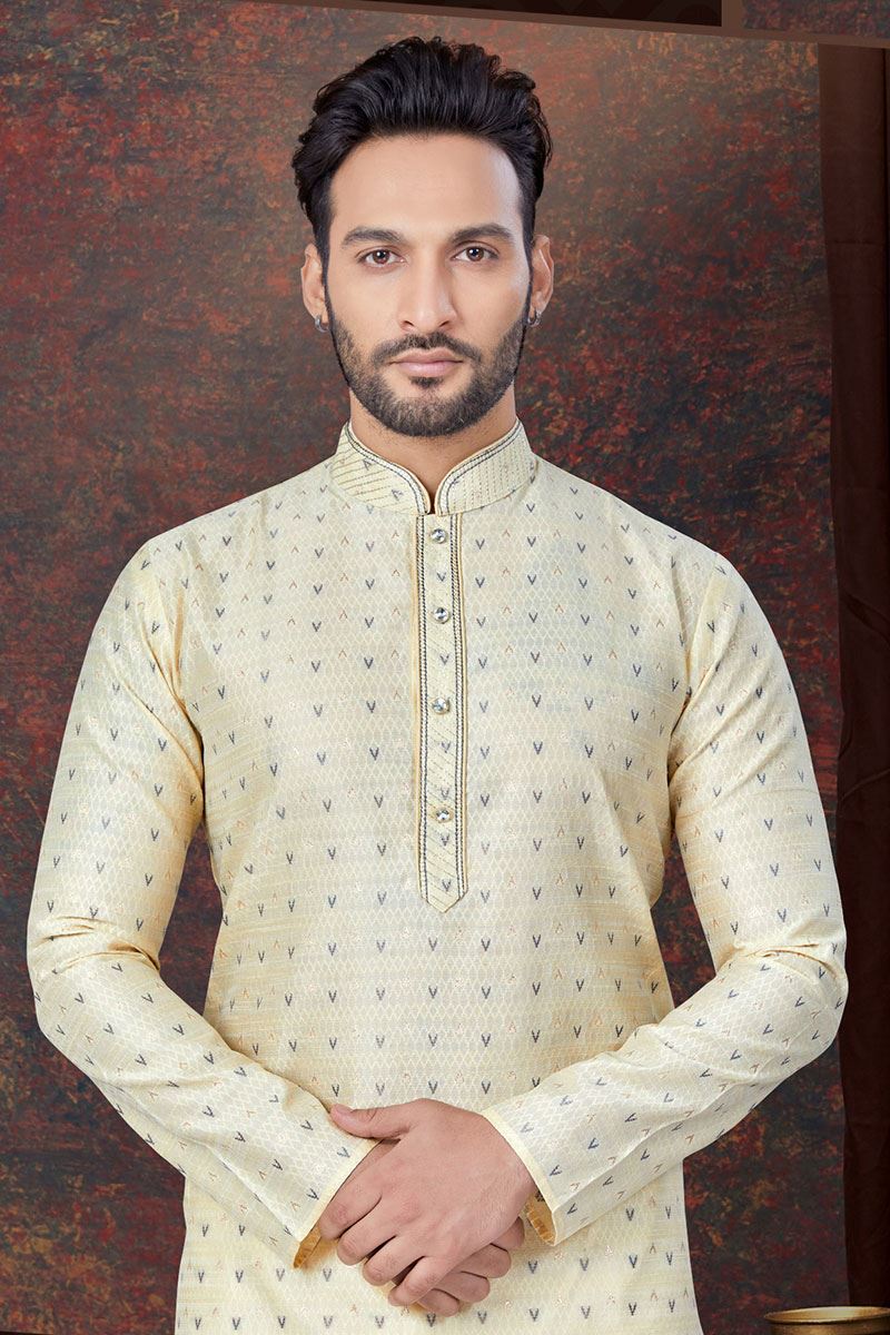 Fancy Gold Designer Kurta and Churidar Set for Wedding and Festivals