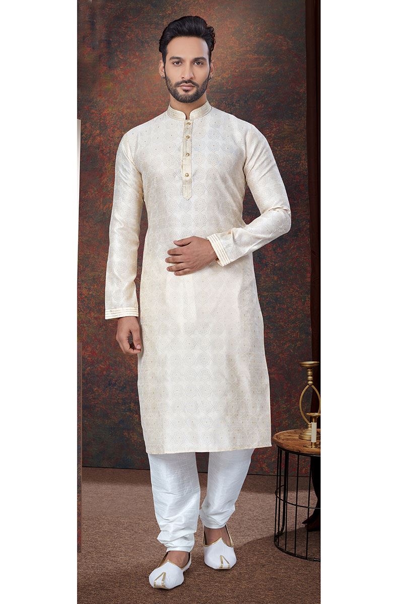 Elegant Cream Designer Kurta and Churidar Set for Wedding and Festivals