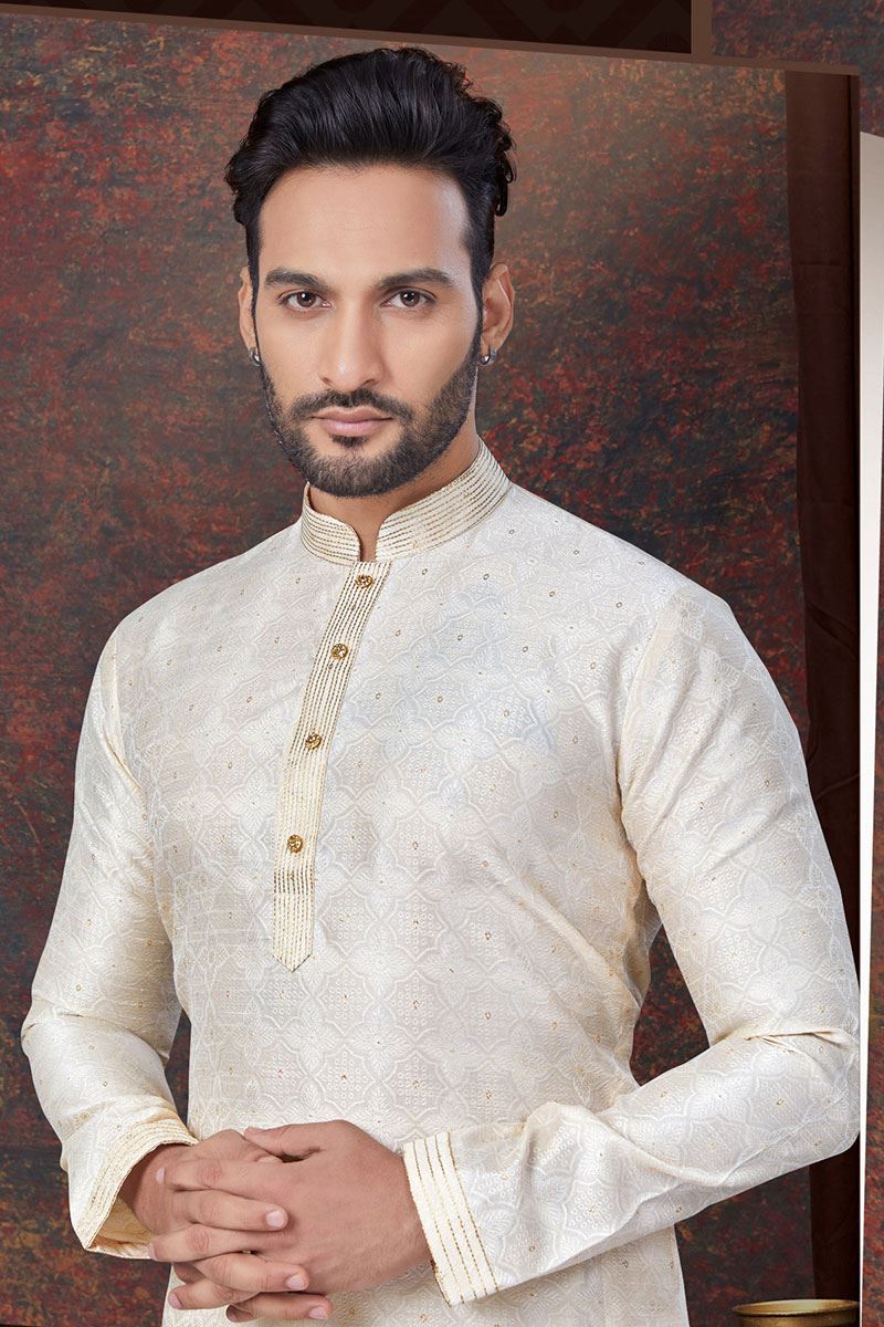 Elegant Cream Designer Kurta and Churidar Set for Wedding and Festivals