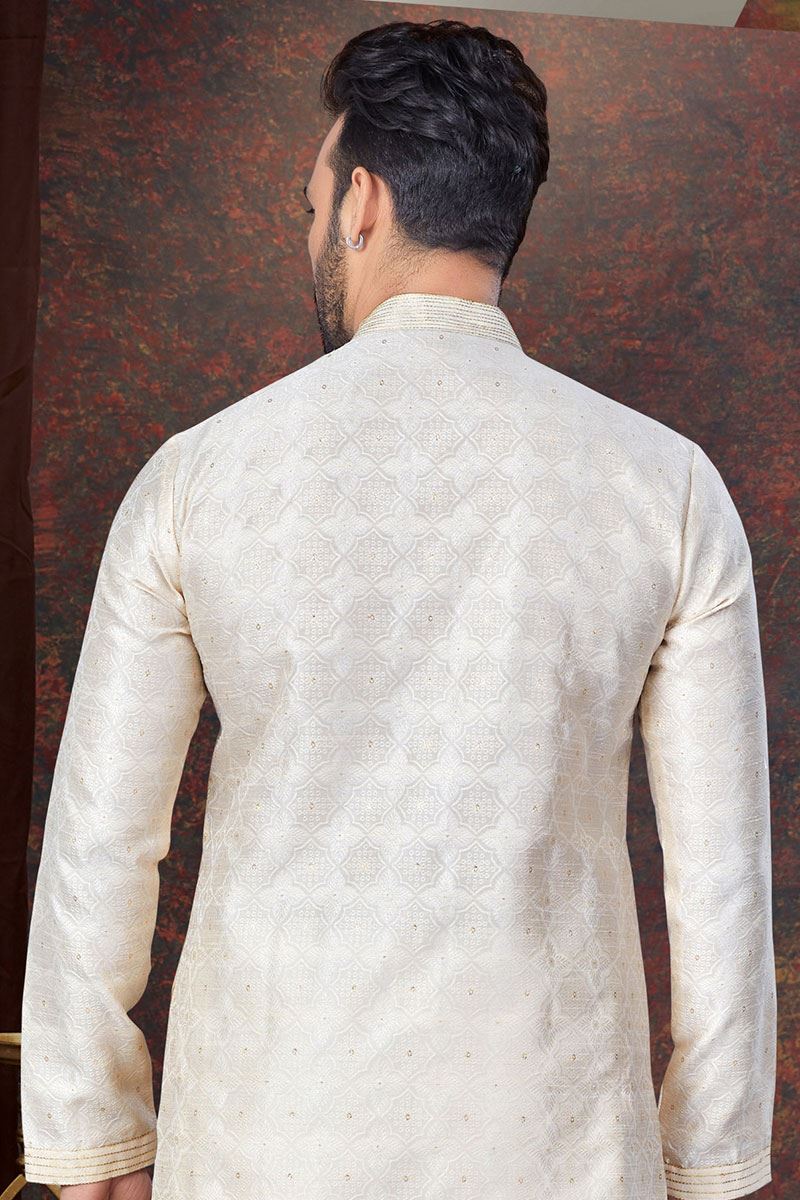 Elegant Cream Designer Kurta and Churidar Set for Wedding and Festivals