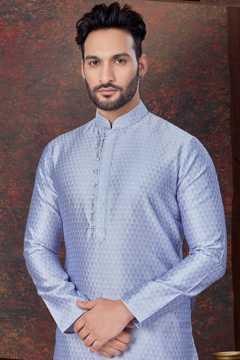 Dashing Light Bluish Designer Kurta and Churidar Set for Party and Festivals