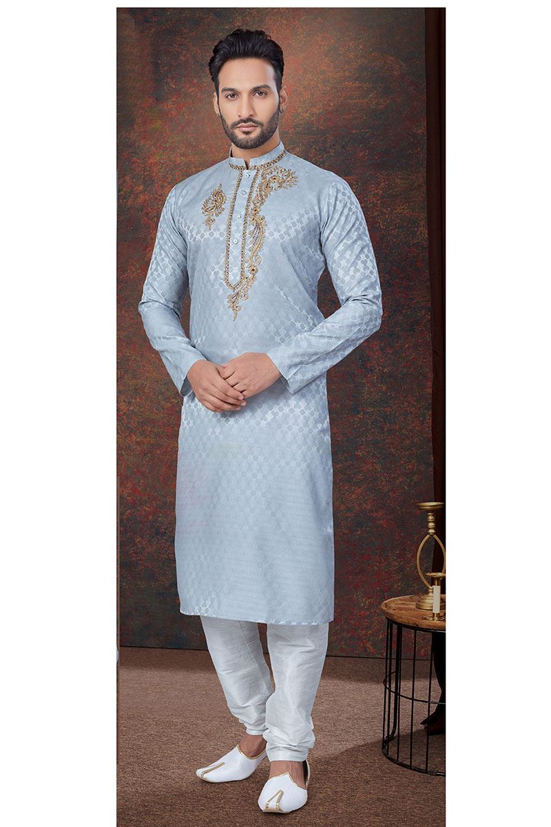 Stylish Grey Designer Kurta and Churidar Set for Wedding and Festivals