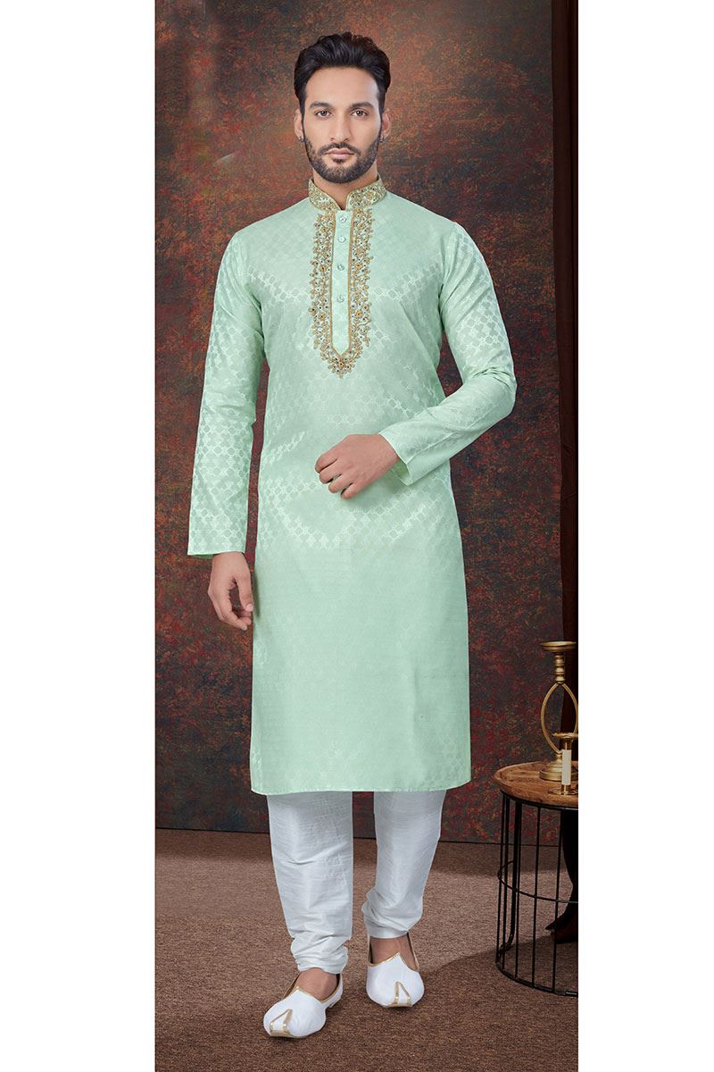 Awesome Pista Designer Kurta and Churidar Set for Engagement, Wedding, and Festivals