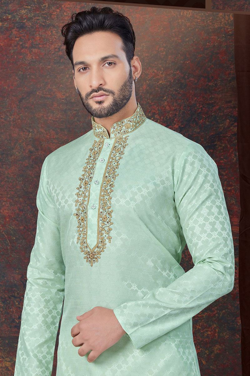 Awesome Pista Designer Kurta and Churidar Set for Engagement, Wedding, and Festivals
