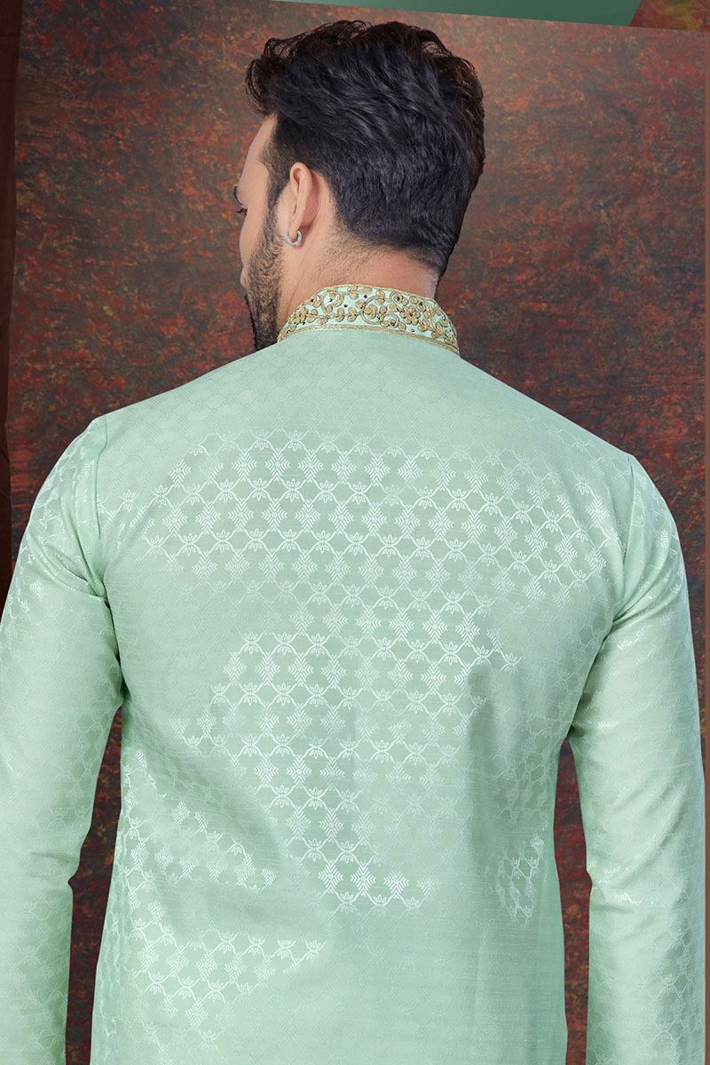 Awesome Pista Designer Kurta and Churidar Set for Engagement, Wedding, and Festivals