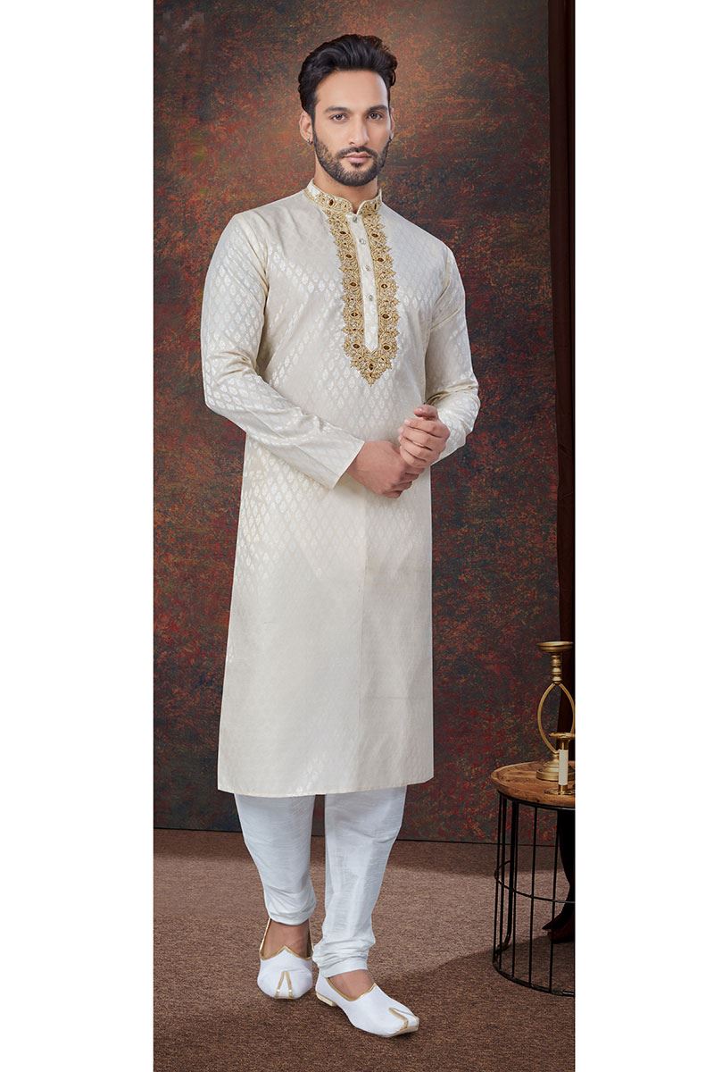 Impressive Light Gold Designer Kurta and Churidar Set for Engagement, Wedding, and Festivals