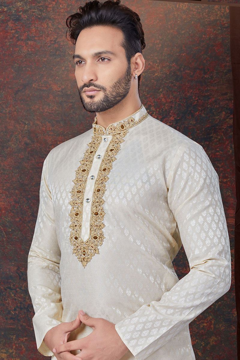 Impressive Light Gold Designer Kurta and Churidar Set for Engagement, Wedding, and Festivals