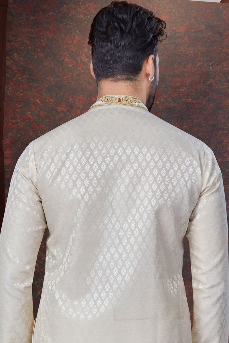 Impressive Light Gold Designer Kurta and Churidar Set for Engagement, Wedding, and Festivals
