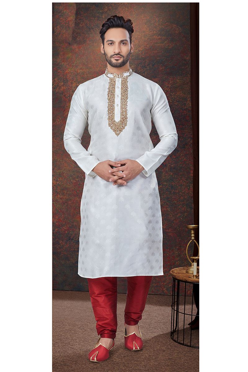 Attractive Off-White Designer Kurta and Churidar Set for Wedding