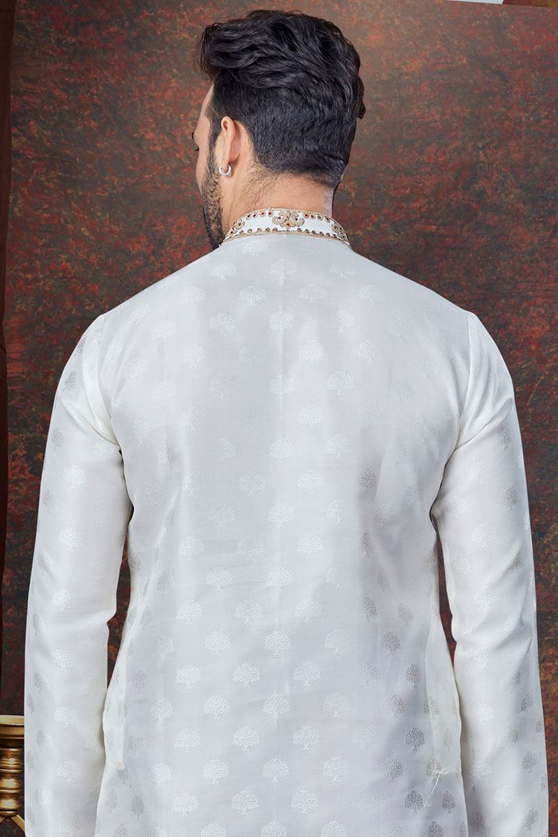 Attractive Off-White Designer Kurta and Churidar Set for Wedding