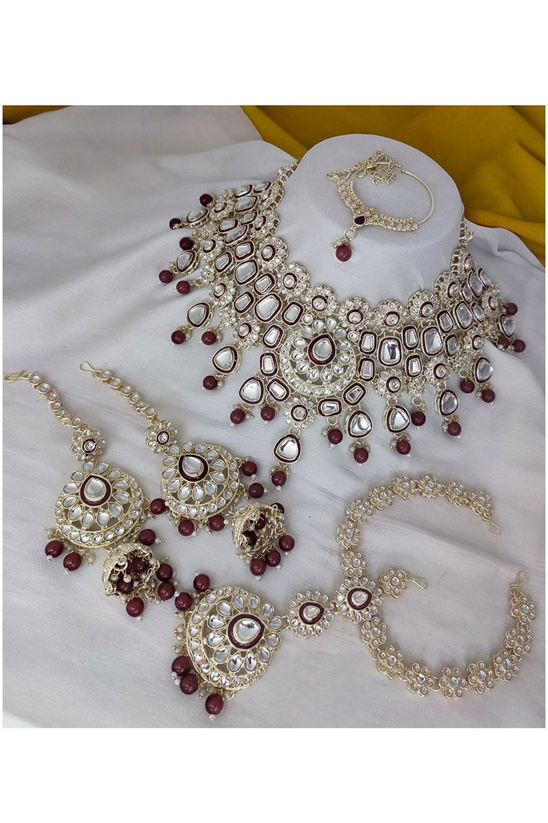 Creative Maroon Bridal Designer Necklace Set for a Wedding and Reception