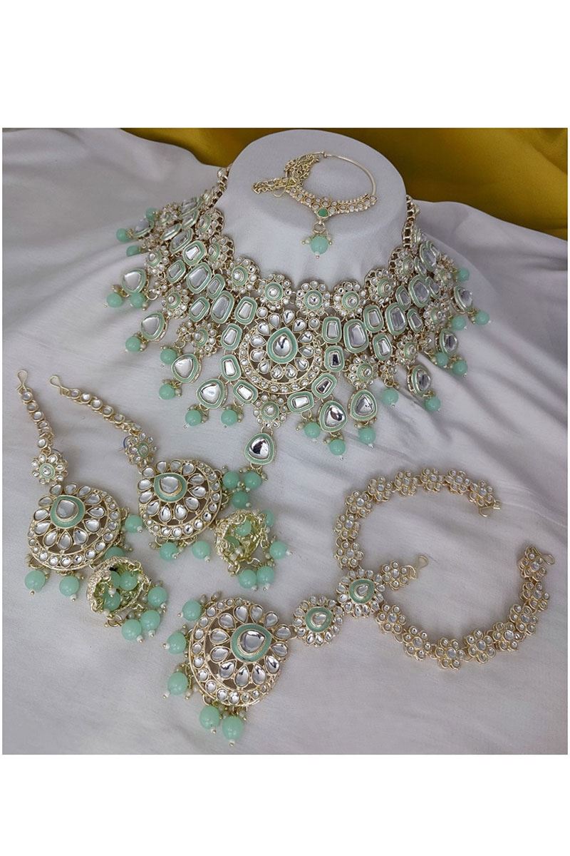 Outstanding Mint Green Bridal Designer Necklace Set for an Engagement and Reception