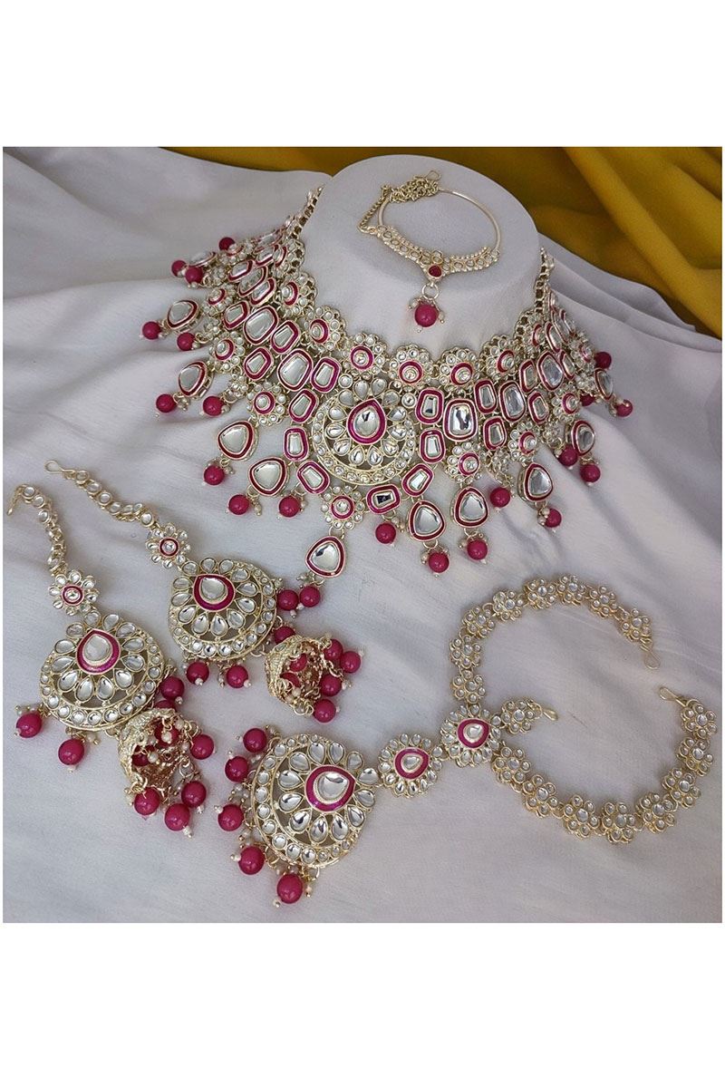 Spectacular Rani Pink Bridal Designer Necklace Set for a Wedding and Reception