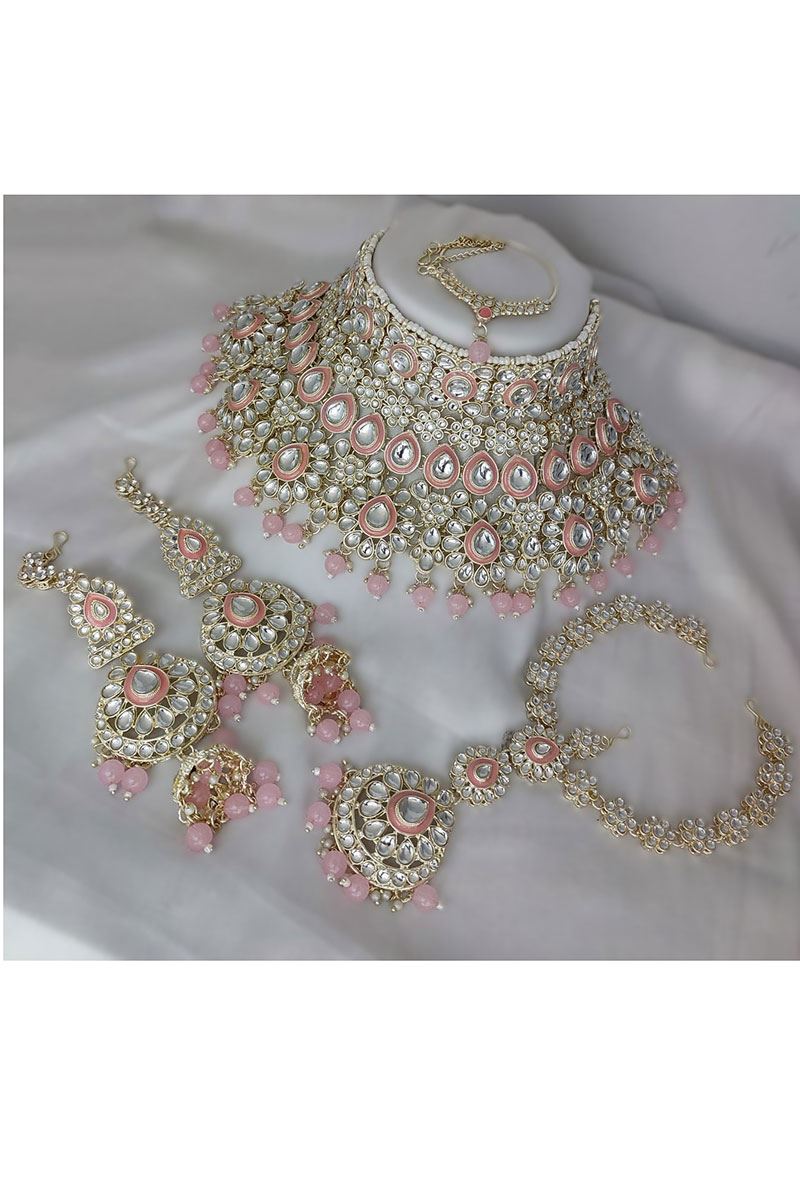 Flawless Baby Pink Bridal Designer Necklace Set for an Engagement and Reception