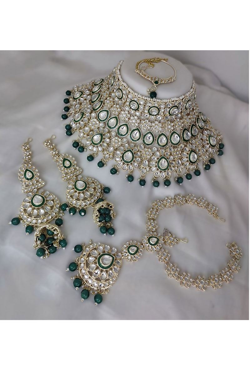 Ethnic Green Bridal Designer Necklace Set for a Mehendi, Wedding, and Reception