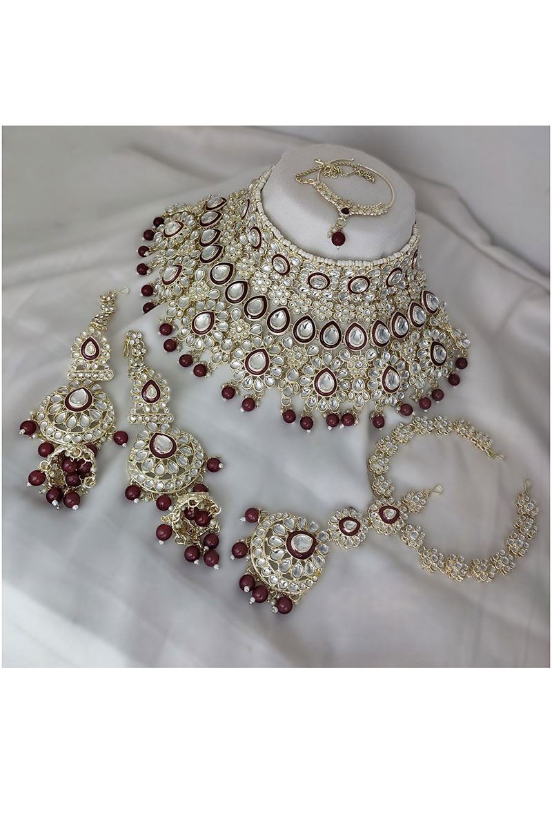 Awesome Maroon Bridal Designer Necklace Set for a Wedding and Reception