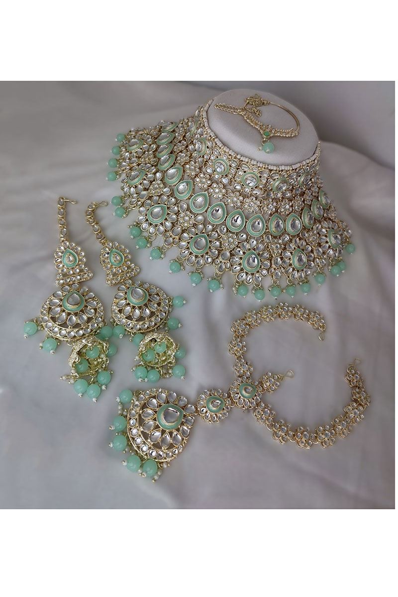 Amazing Mint Green Bridal Designer Necklace Set for an Engagement and Reception