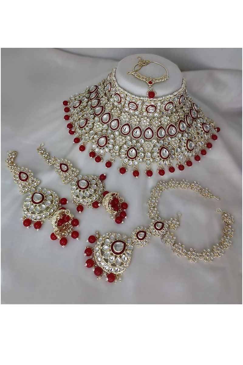 Dazzling Red Bridal Designer Necklace Set for a Wedding and Reception