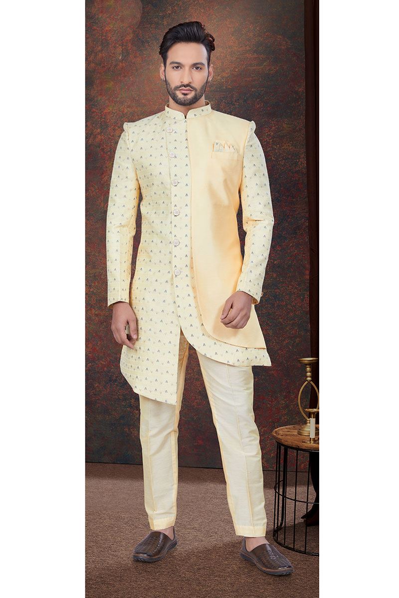 Captivating Gold Designer Indo-Western Sherwani for Reception and Engagement