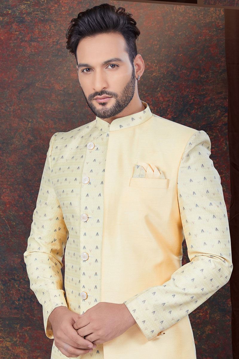 Captivating Gold Designer Indo-Western Sherwani for Reception and Engagement