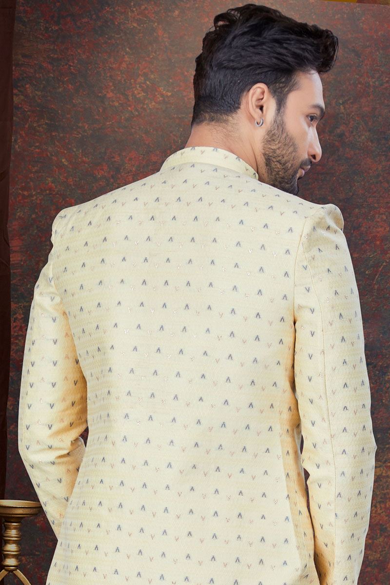 Captivating Gold Designer Indo-Western Sherwani for Reception and Engagement