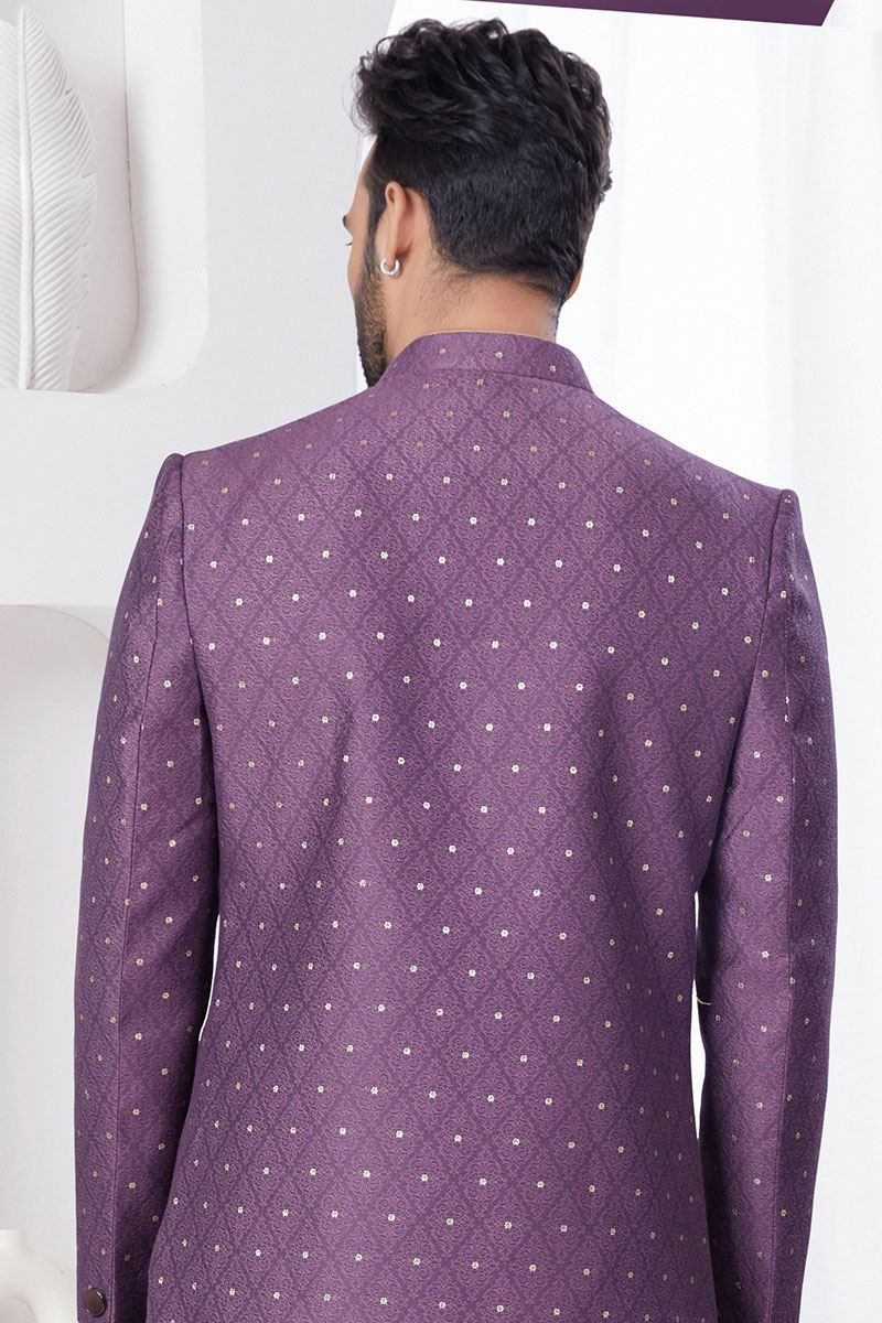 Exquisite Light Wine Designer Indo-Western Sherwani for Reception and Engagement