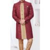 Charming Marron with Chikoo Designer Indo-Western Sherwani for Reception and Wedding