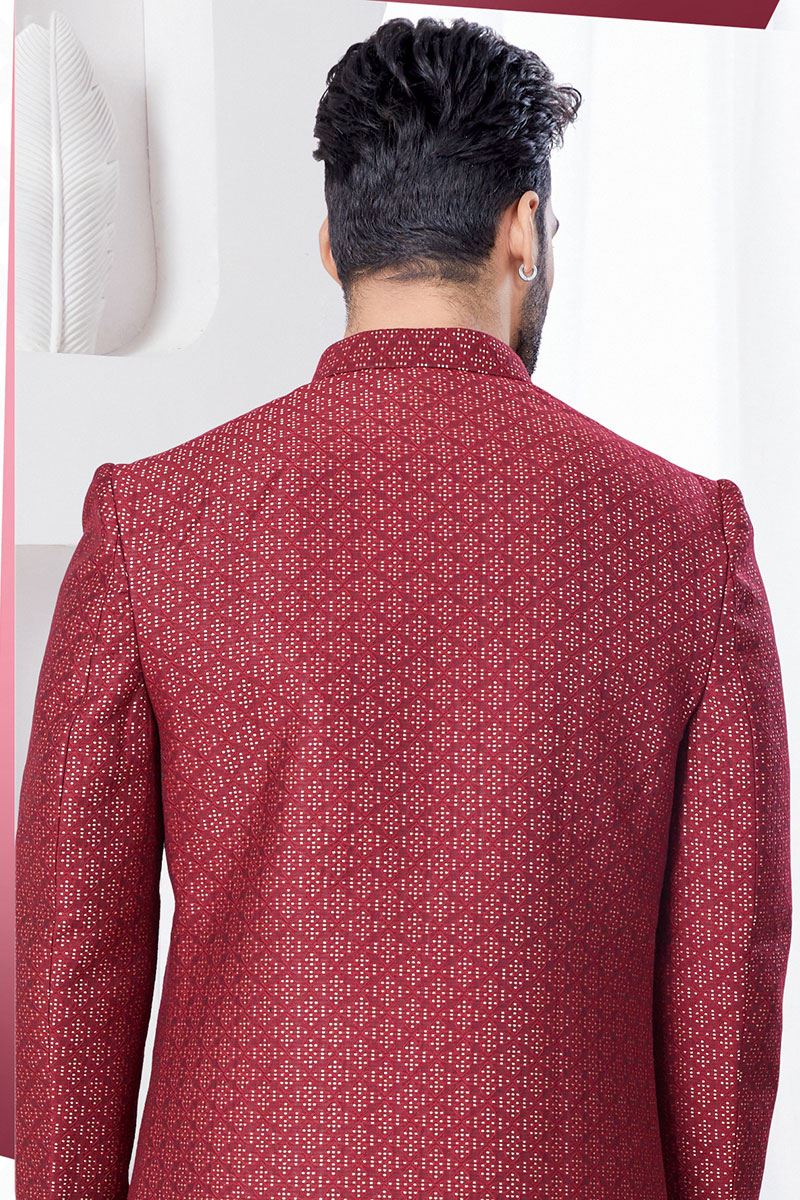 Charming Marron with Chikoo Designer Indo-Western Sherwani for Reception and Wedding