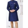 Exuberant Navy Blue Designer Indo-Western Sherwani for Reception, Wedding, and Party
