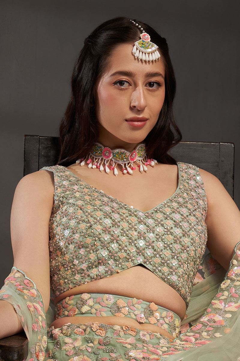 Smashing Sea Green Colored Designer Lehenga Choli