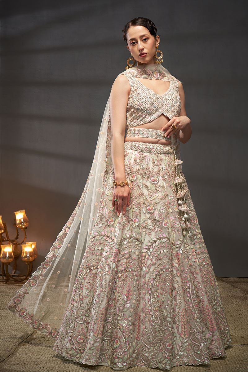 Breathtaking Cream Colored Designer Lehenga Choli