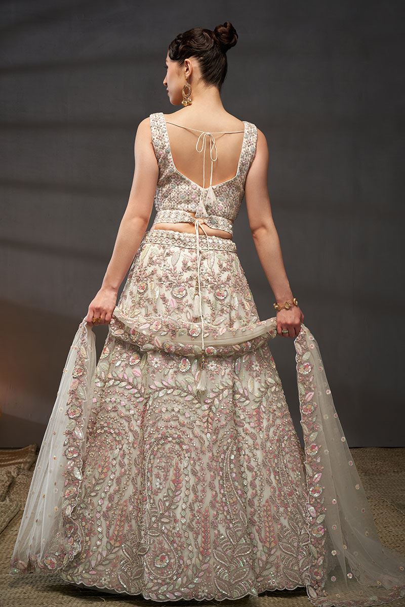Breathtaking Cream Colored Designer Lehenga Choli