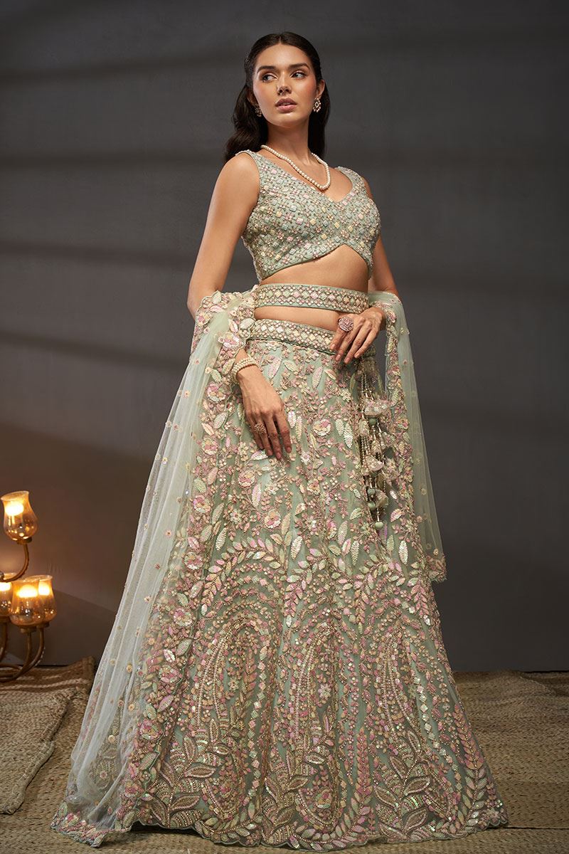 Flawless Sea Green Colored Designer Lehenga Choli