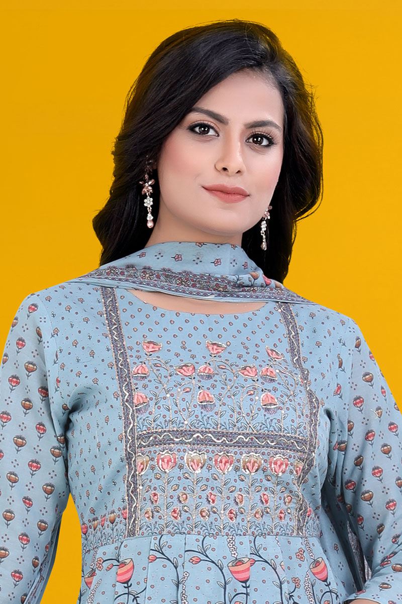 ClassyBlue Art Silk Designer Anarkali Suit for a Party, and Festival