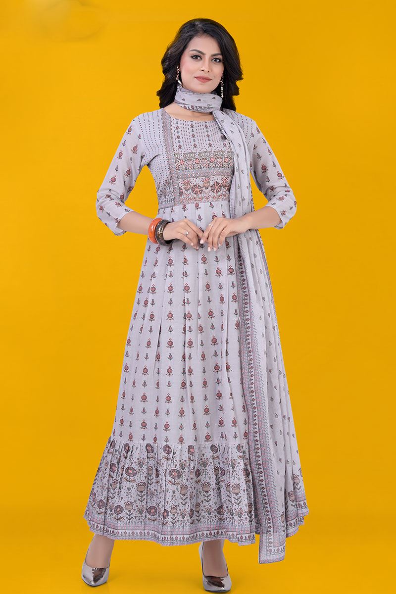 DashingOff-White Art Silk Designer Anarkali Suit for a Party, and Festival