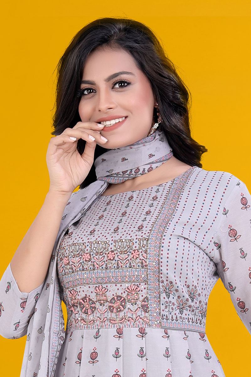 DashingOff-White Art Silk Designer Anarkali Suit for a Party, and Festival