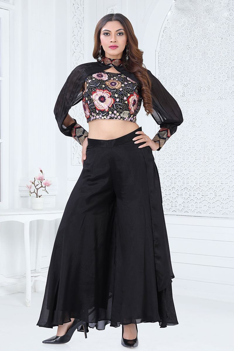 OutstandingBlack Designer Palazzo Suit for Party