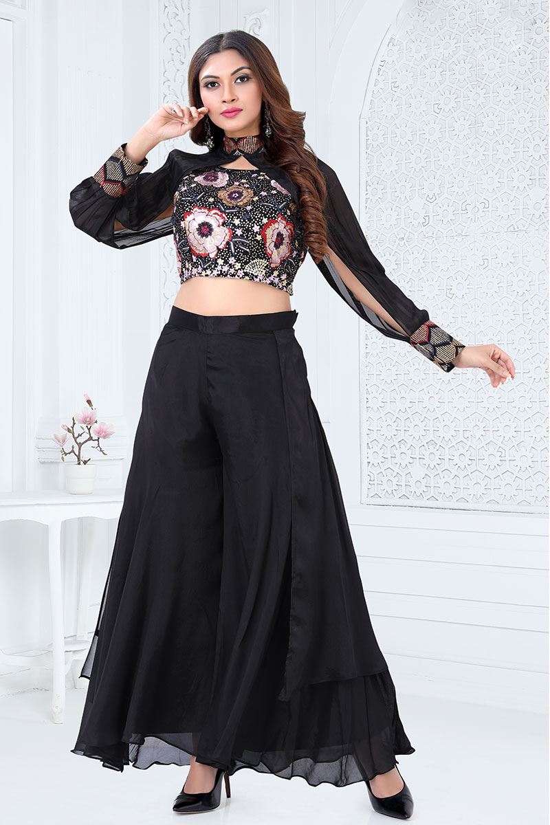 OutstandingBlack Designer Palazzo Suit for Party