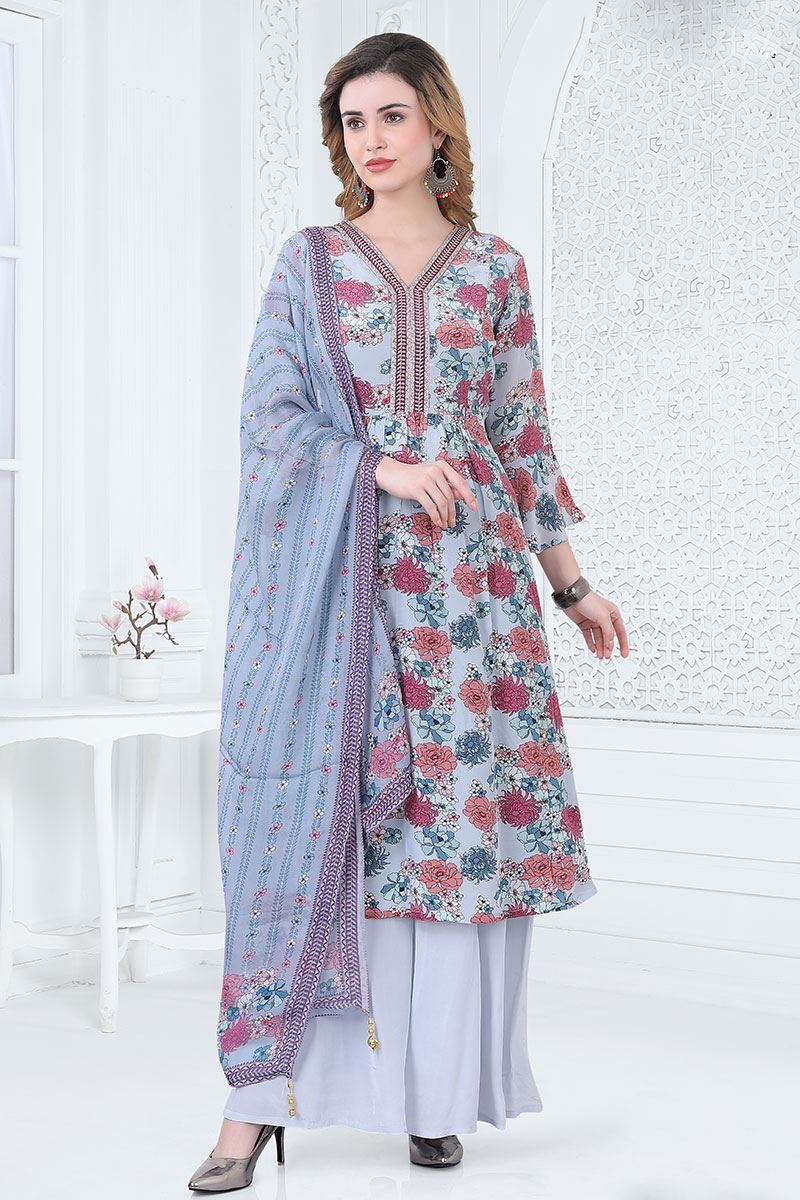 ImpressiveBlue Designer Palazzo Suit for Festival and Party