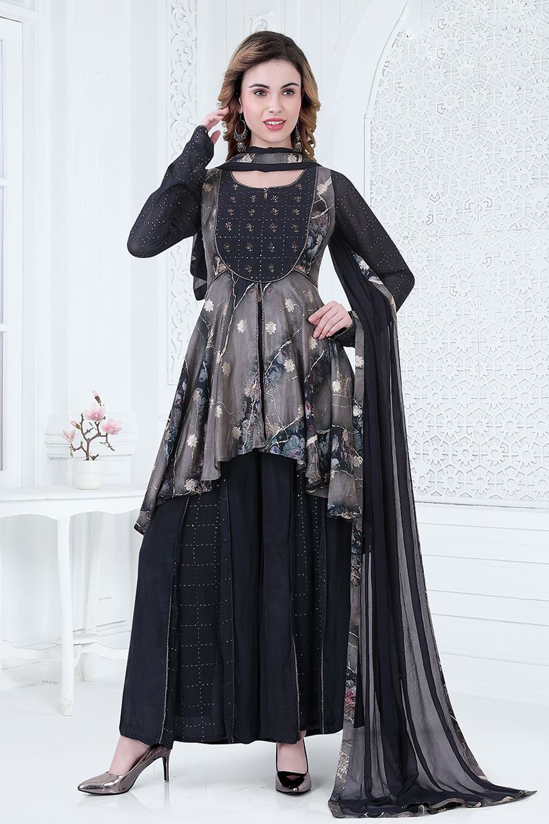 GorgeousBlack Designer Palazzo Suit for Party