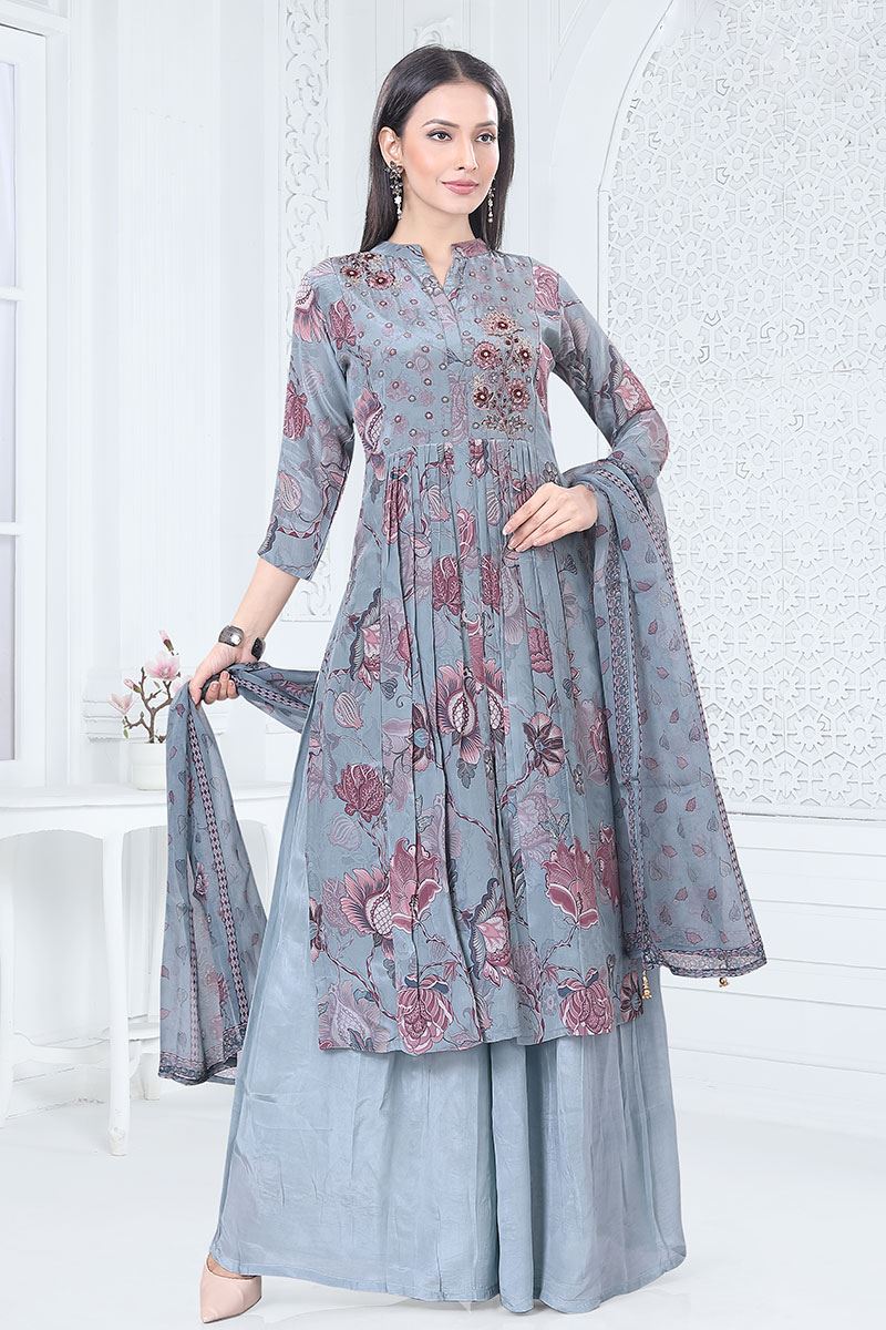 AlluringBlue Designer Palazzo Suit for Festival and Party