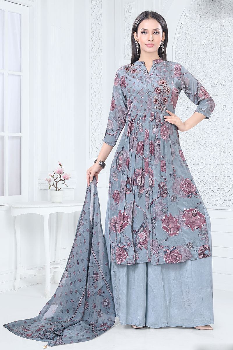AlluringBlue Designer Palazzo Suit for Festival and Party